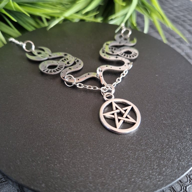Gothic Snake Pentagram Necklace Occult Pagan Pendant Necklace Gift