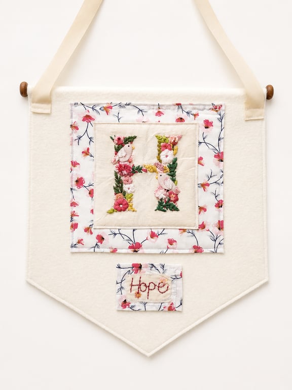 Bespoke Hand Embroidered Monogram Banner - Heirloom Christening & New Baby Gift