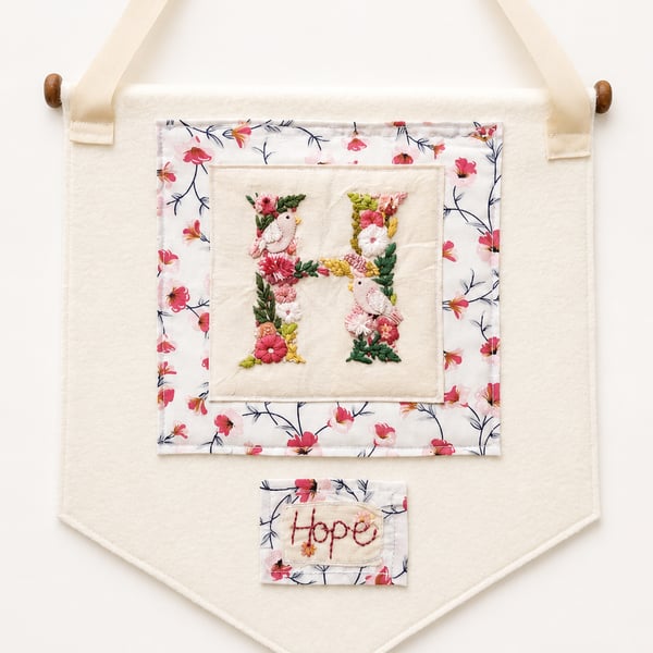 Bespoke Hand Embroidered Monogram Banner - Heirloom Christening & New Baby Gift