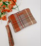 Check clutch bag with clip on handle and flower applique.  - Image 8