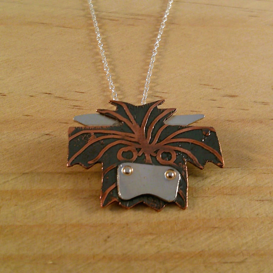 Copper and Sterling Silver Highland Cow Necklace (SKU070325)