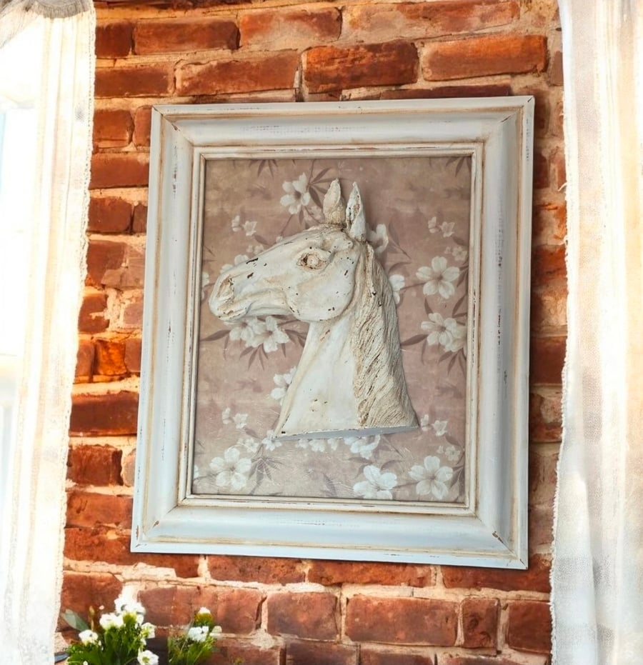 Handmade Rustic Shabby Chic 3D Horse Head Framed Wall Art – Unique 