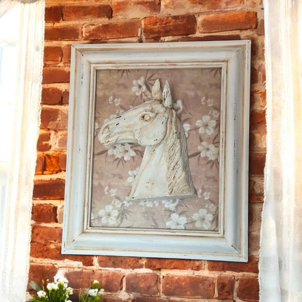Handmade Rustic Shabby Chic 3D Horse Head Framed Wall Art – Unique 