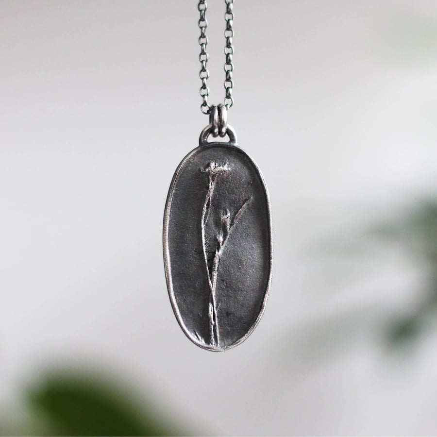 Fossil Daisy Silver Necklace, Oxidised 925 Sterling Silver, Handmade Medallion