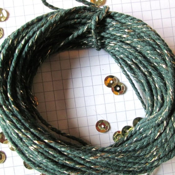 10 metres of Dark Green SPARKLE Cotton Bakers twine