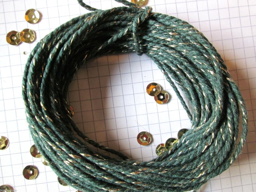 10 metres of Dark Green SPARKLE Cotton Bakers twine