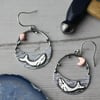 Sterling silver and copper whale earrings