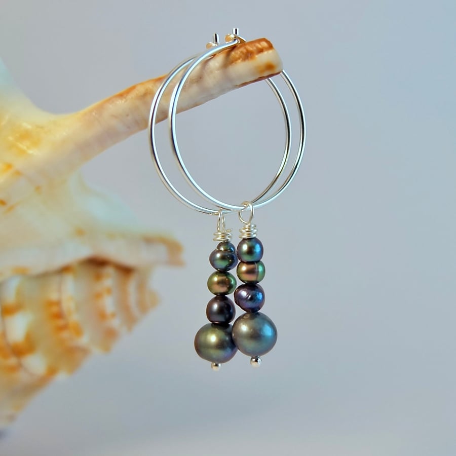 Sterling Silver Hoop & Pearl Earrings, Birthday, Anniversary, Bridesmaid Gifts