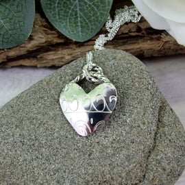 Silver Patterened Heart Necklace 