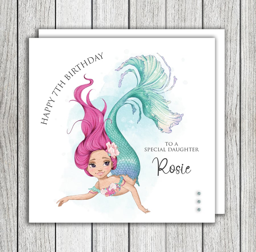 Mermaid Birthday Card Any Age - Daughter, Sister, Niece, Granddaughter Etc