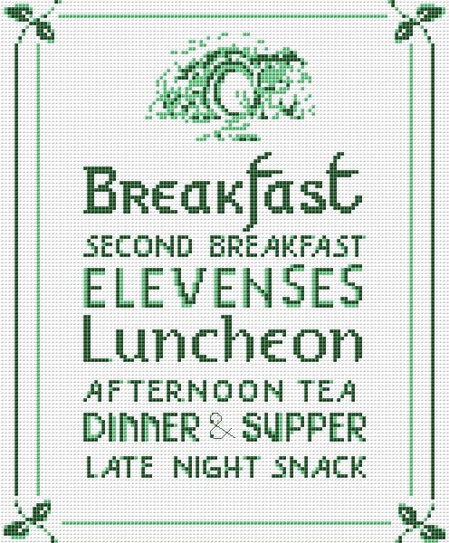 Cross stitch pattern Hobbit Meal schedule Lord of the Rings PDF counted chart
