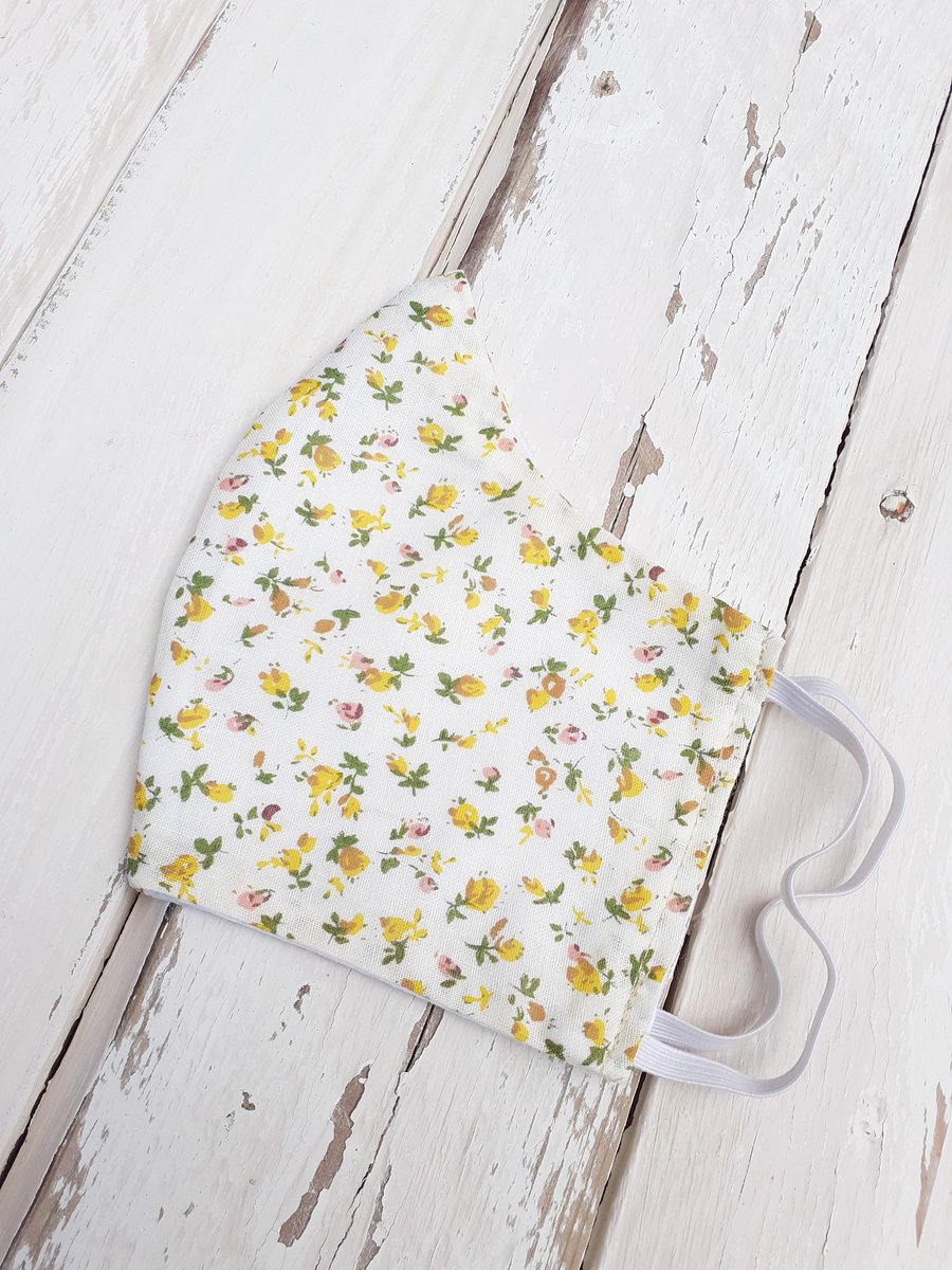 Handmade Face Mask Adult Size Ditsy Yellow Flowers