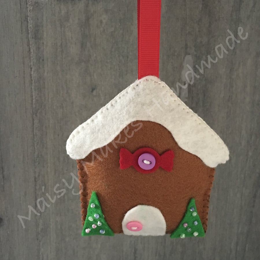 Christmas Gingerbread House 100% Wool Felt Hanging Decoration