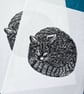 Sleeping Cat Lino Print - Original Hand Carved Print - Black & White Linocut - Image 2
