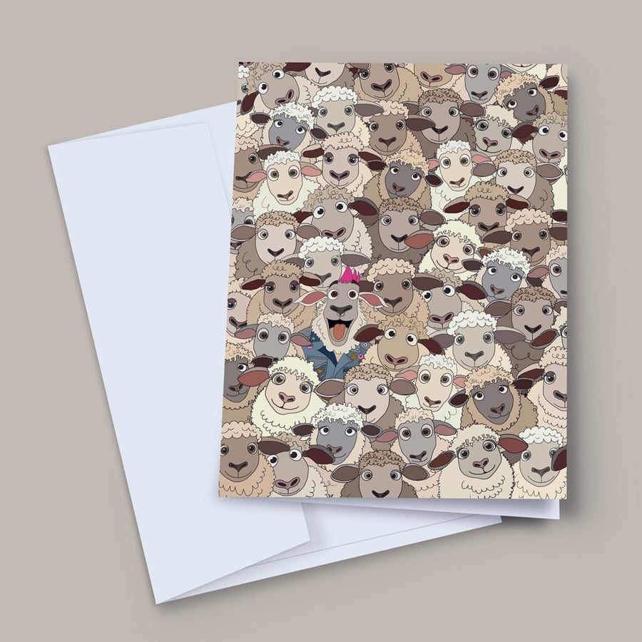 Cute Sheep Card, Be Ewe Card, Funny Blank Greeting Card, Punk Card, Sheep Card