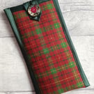 Red, Green & Gold Plaid Glasses Case, Storage Pouch