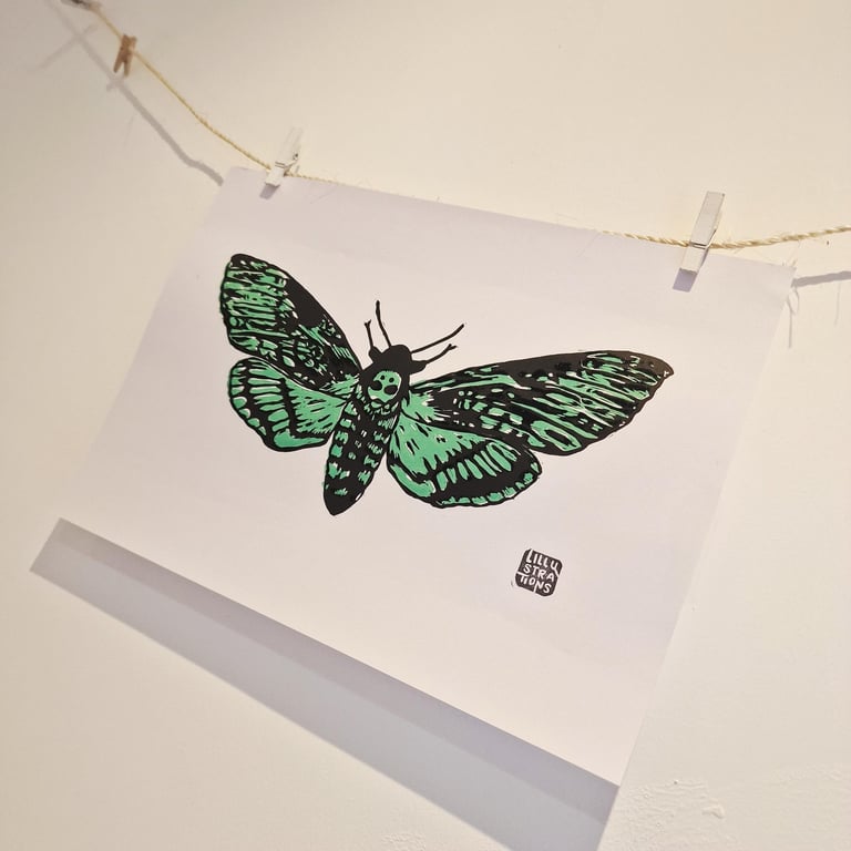 Death Moth in a Green - Original Lino Print