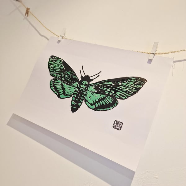 Death Moth in a Green - Original Lino Print