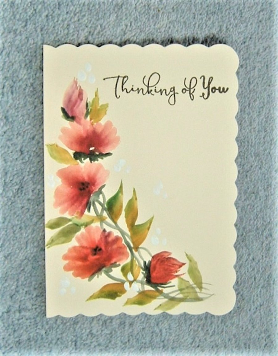 hand painted floral greetings card ( ref f 447)