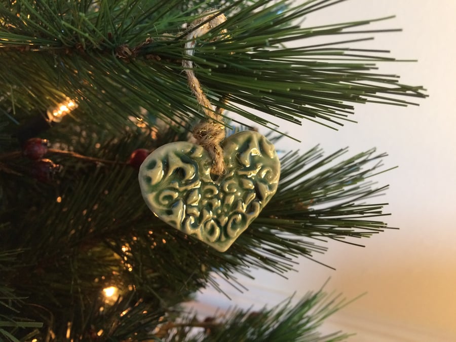 Rustic green ceramic Christmas tree decoration