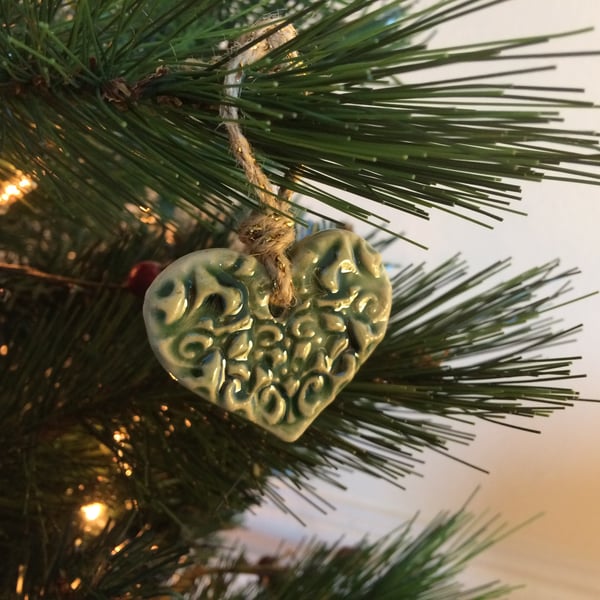 Rustic green ceramic Christmas tree decoration