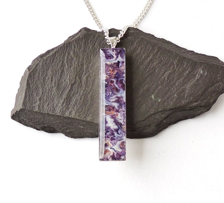 Purple & White Marble Pattern Necklace, 18" Chain  1964