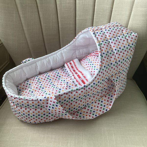 Doll's Carrycot, multi-coloured suitable for 14 inch dolls