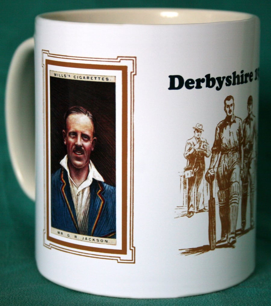 Cricket mug Derbyshire 1928 cricket counties vintage design mug