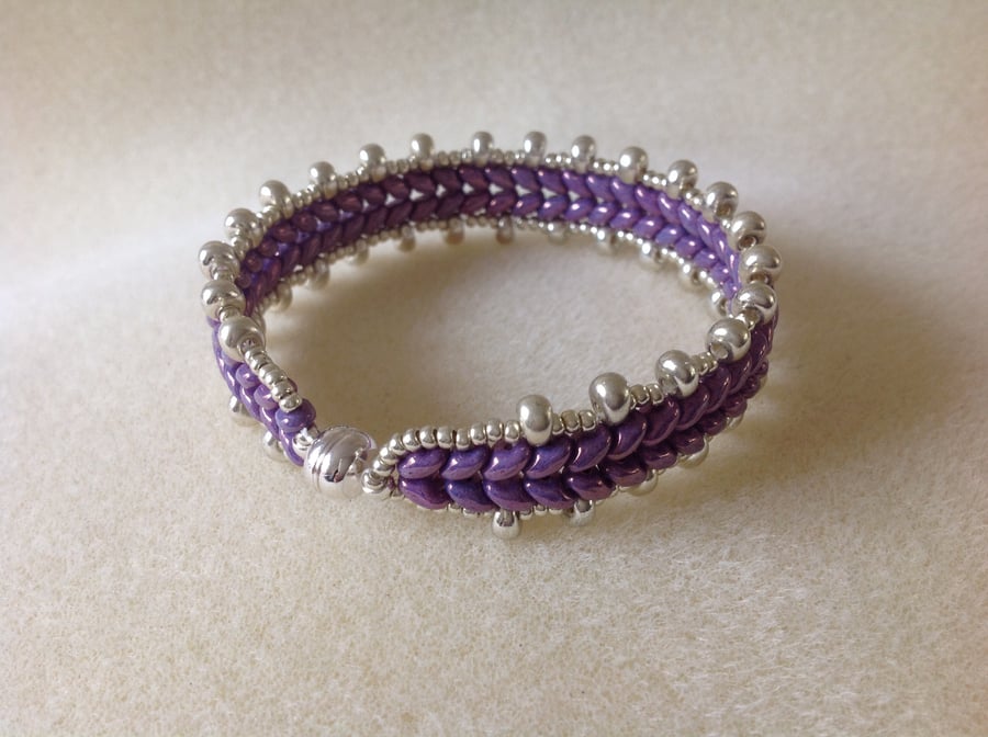 Purple lava and silver woven bracelet (Fantasy flame)