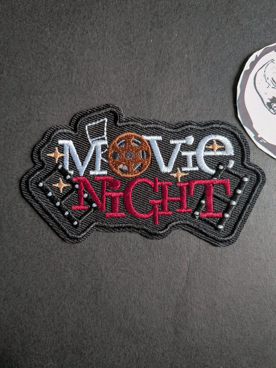 Movie Night Embroidered Iron-On Patch - 9.5x5.8cm