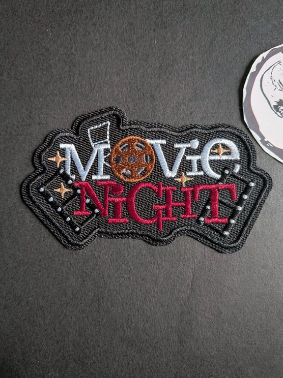 Movie Night Embroidered Iron-On Patch - 9.5x5.8cm