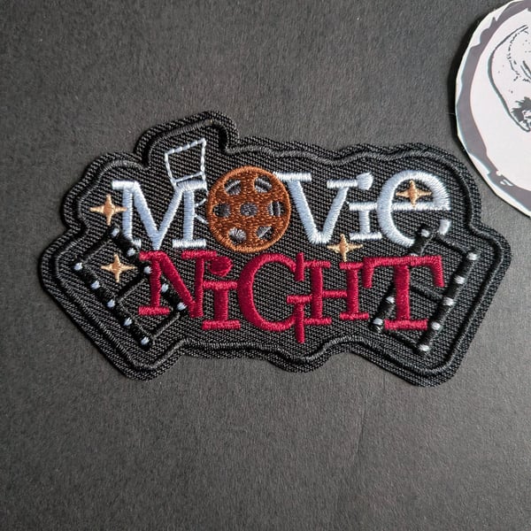 Movie Night Embroidered Iron-On Patch - 9.5x5.8cm