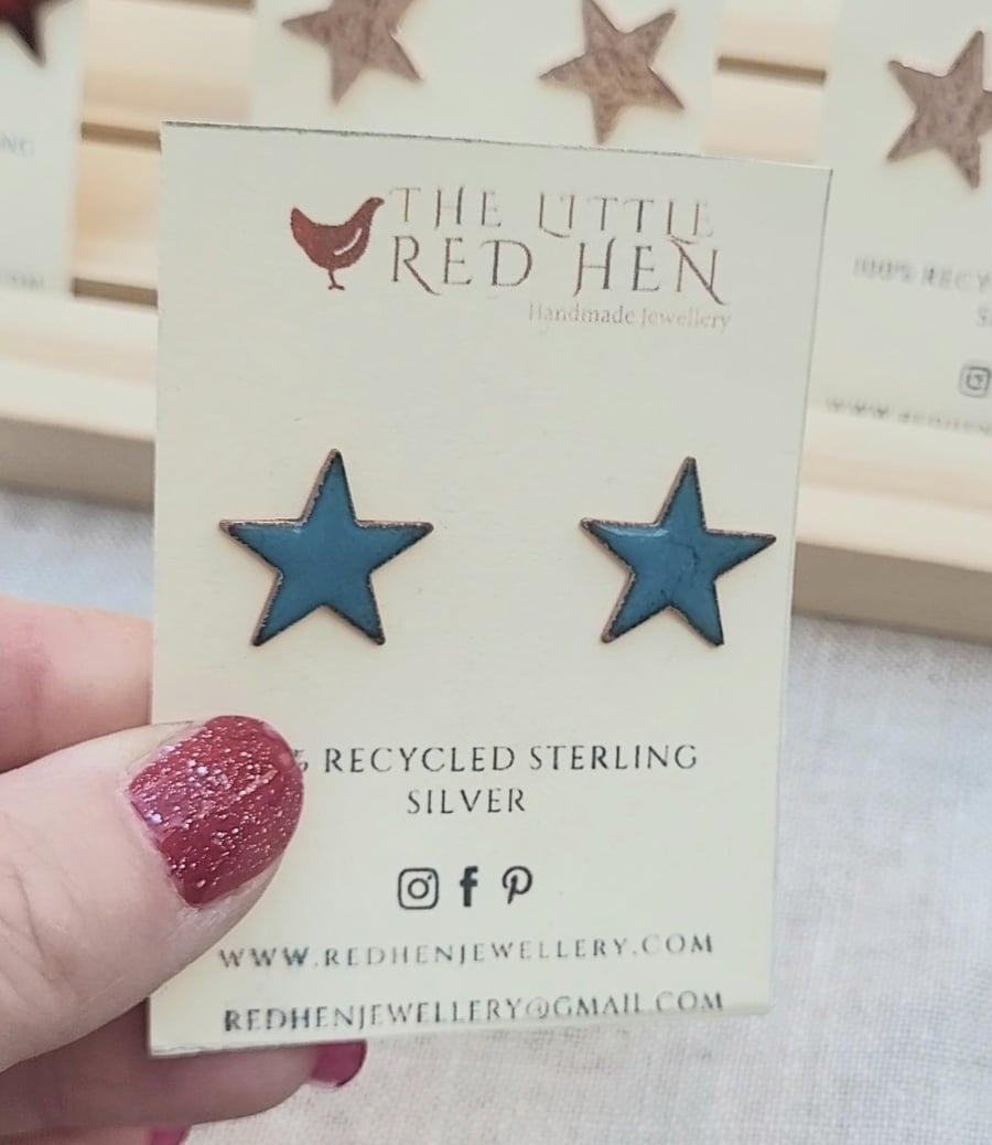 Turquoise enamel star stud earrings