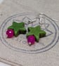 Green howlite stars and pink agate silver plated earrings  - Image 3