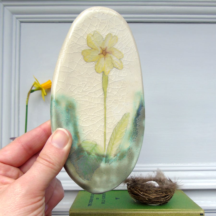 handmade ceramic primrose plaque