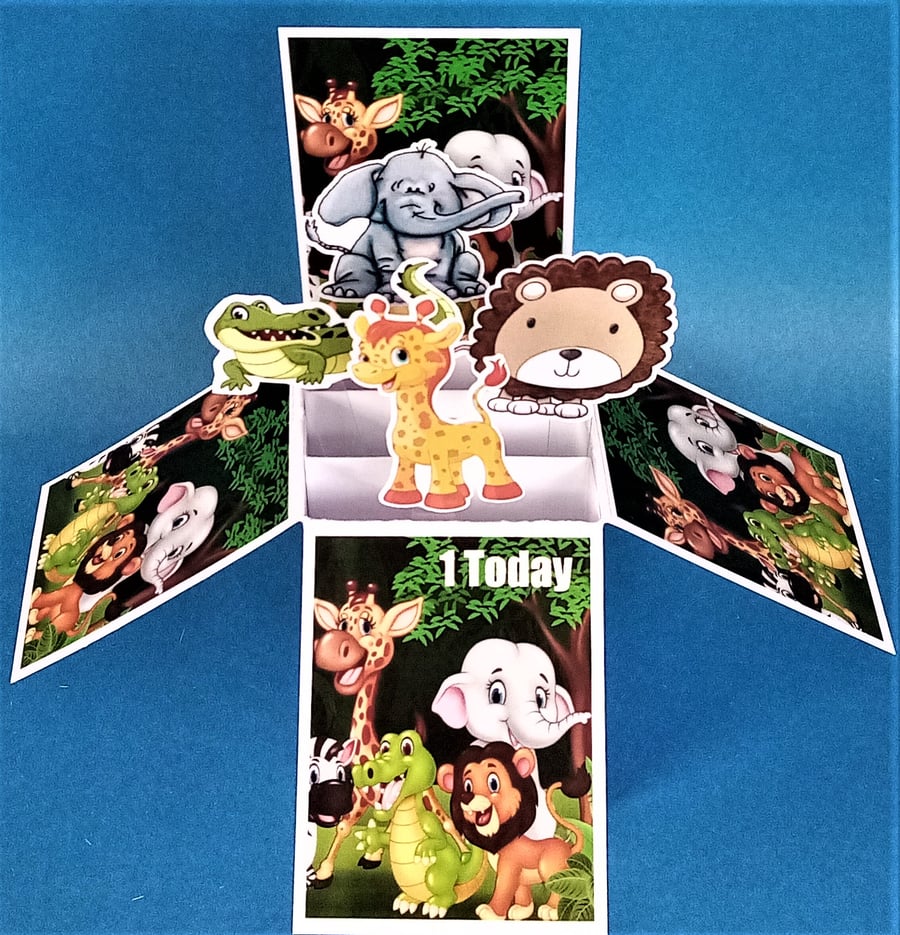 Boys 1st  Birthday Card with Wild Animals
