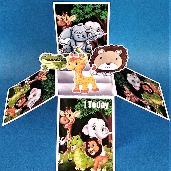 Boys 1st  Birthday Card with Wild Animals