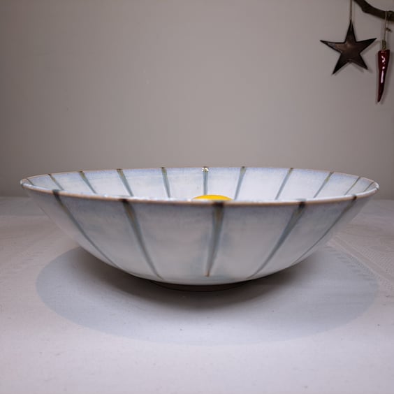 CERAMIC BOWL - hand made, glazed in green and off white