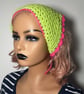 Crochet Bandana Handmade Neon Green Pink Festival Headscarf Boho Hair Wrap Y2K - Image 2