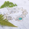 Sterling silver link bracelet with amazonite gemstone, inspired by ferns