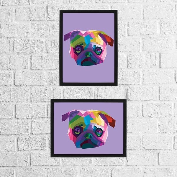 Dog pug geometric rainbow print
