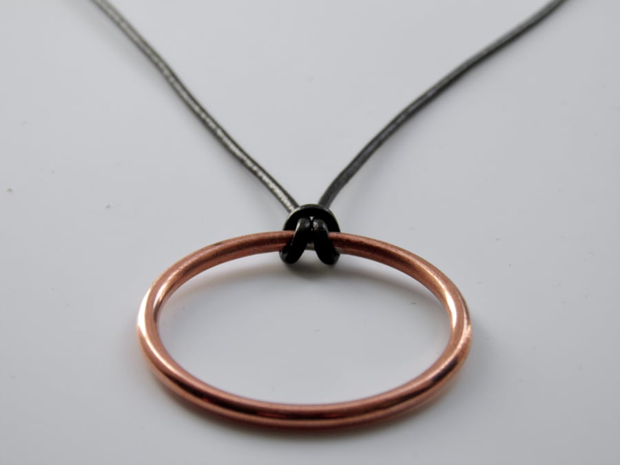 Copper Circle Necklace on Leather