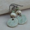 Pale Green Ceramic Charms, Lampwork Glass & Czech Bead Earrings