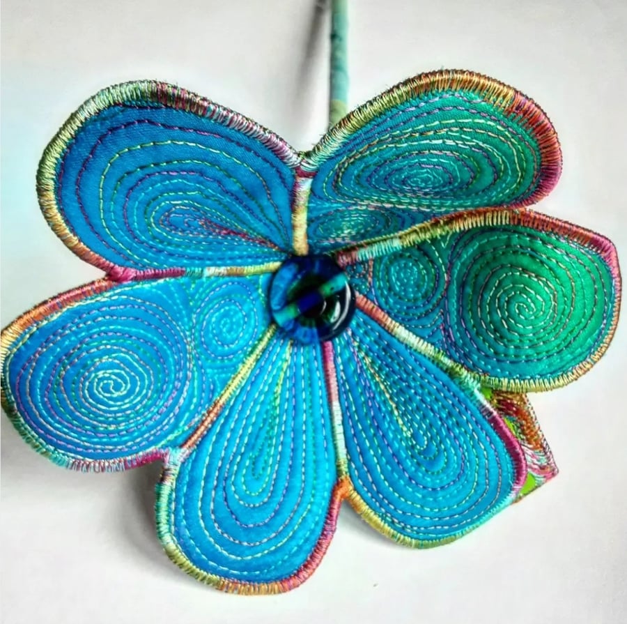 Flower Blue Textile Art Flower