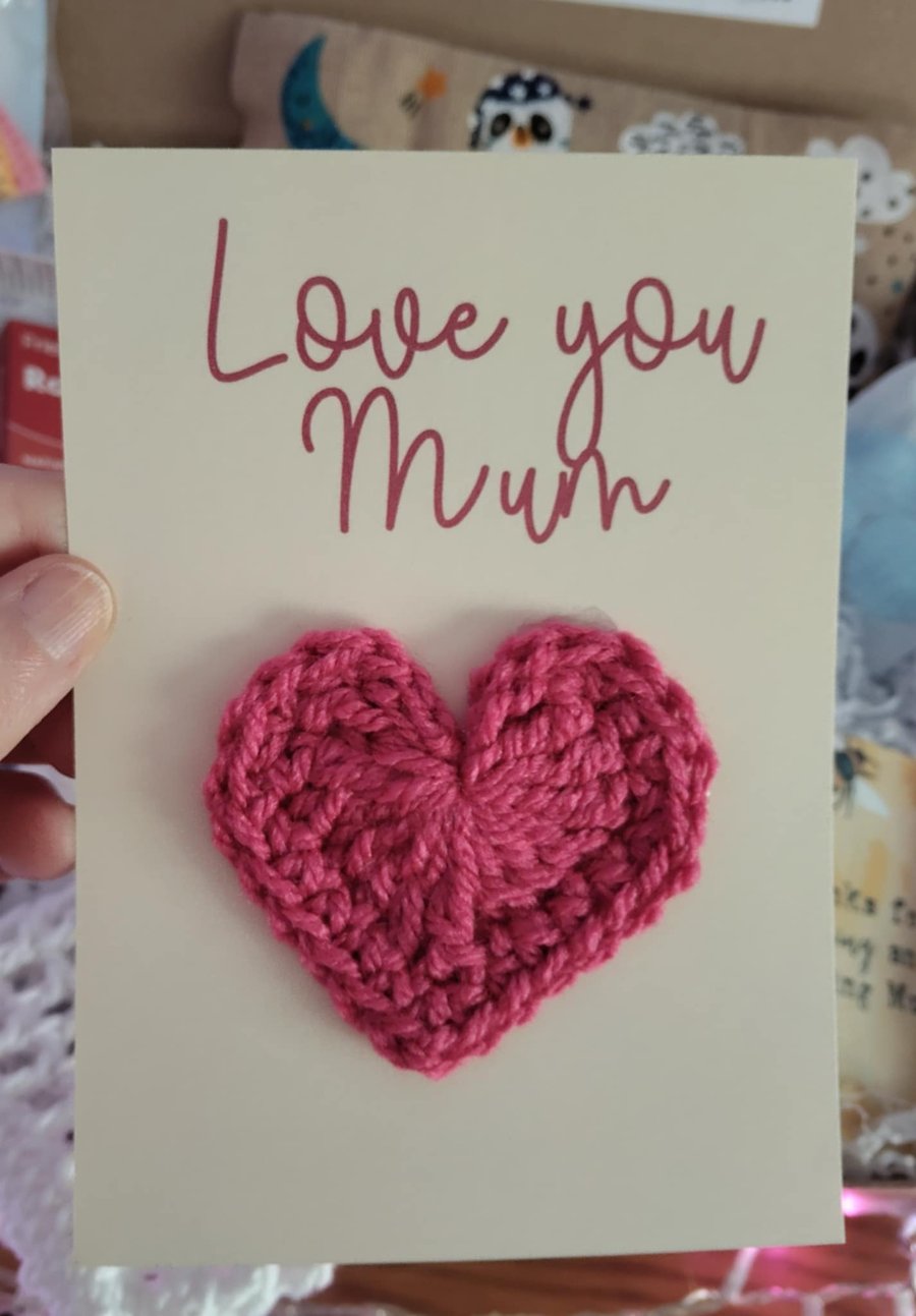 Mother's Day Pocket Hug, Hand Crochet Love You Mum Pocket Heart Hug