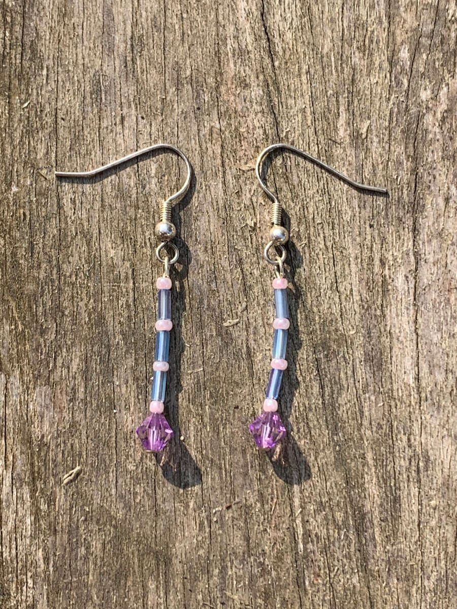 Purple dangle long earrings