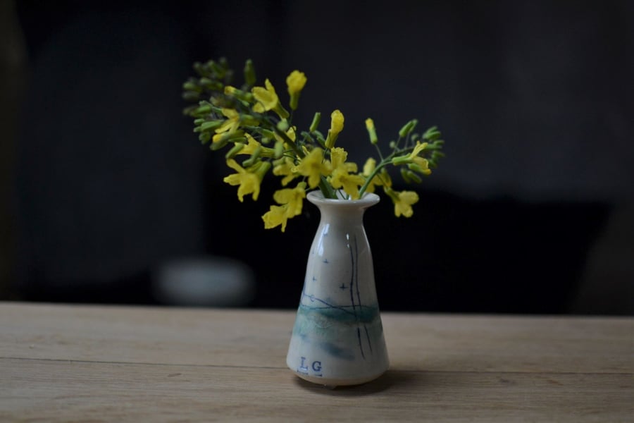 Small Ceramic flared Bud Vase - Seascape. Beautifully glazed in sea tones
