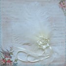 Ivory Off White Ostrich Feather Ribbon Trails Regency Style Headpiece Fascinator
