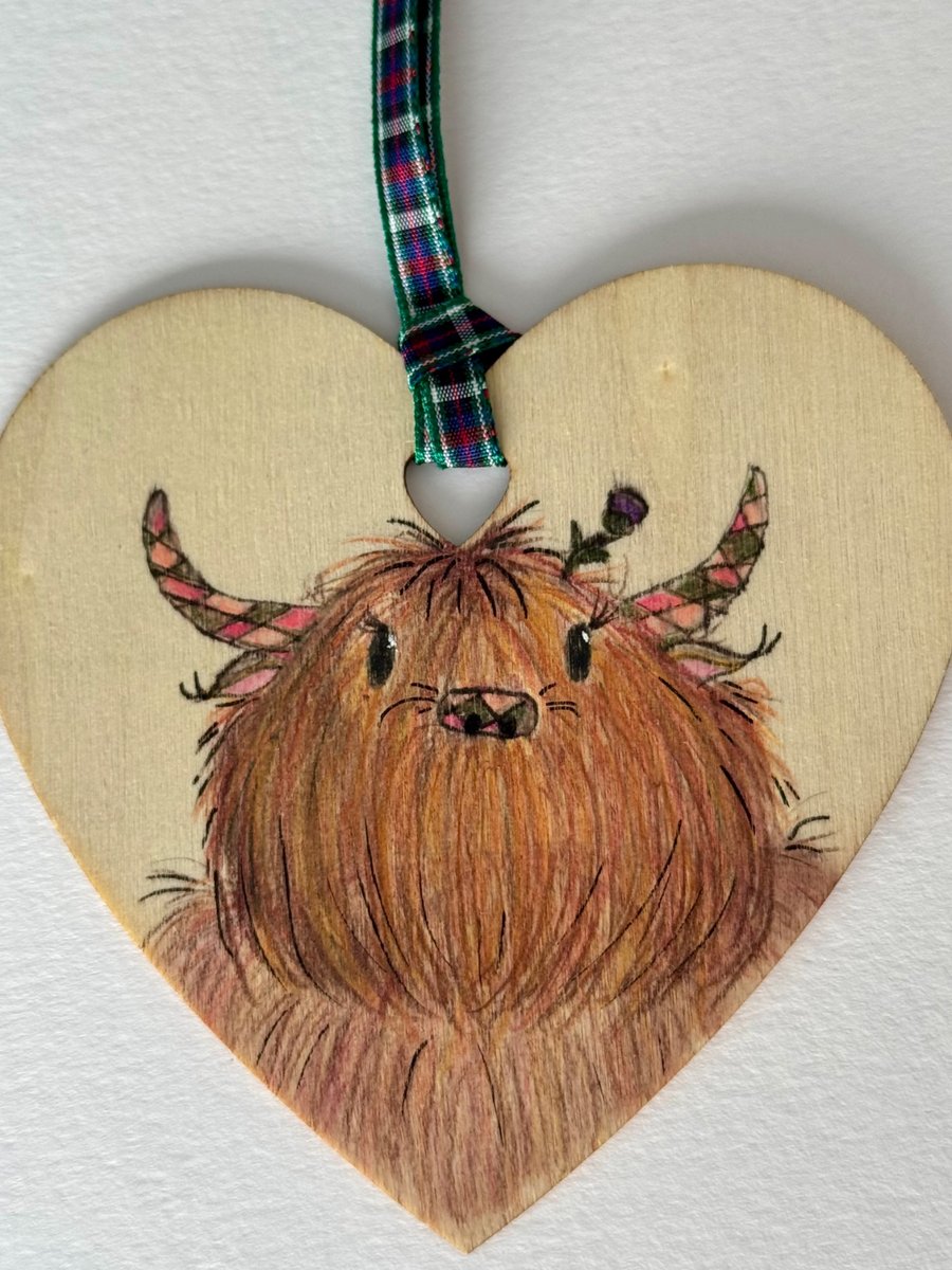 Highland Cow with Tartan Horns and Nose Hanging Decoration 