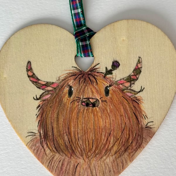 Highland Cow with Tartan Horns and Nose Hanging Decoration 